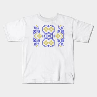 Ukrainian motive. Folk embroidery yellow blue Kids T-Shirt